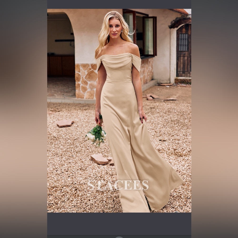 Cream Off-Shoulder Cap Sleeve Gown